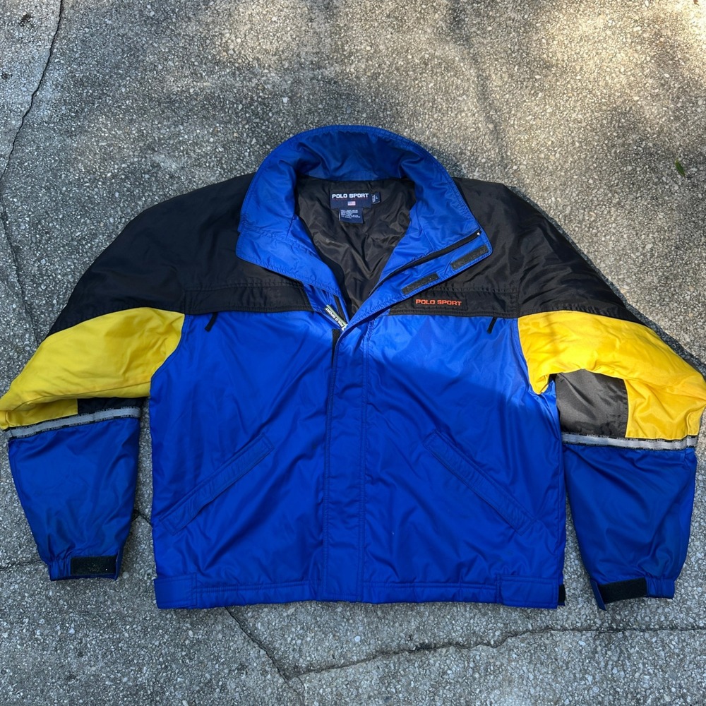 Vintage Polo Sport Ralph Lauren Technical Jacket Blue Yellow Black Mens Large